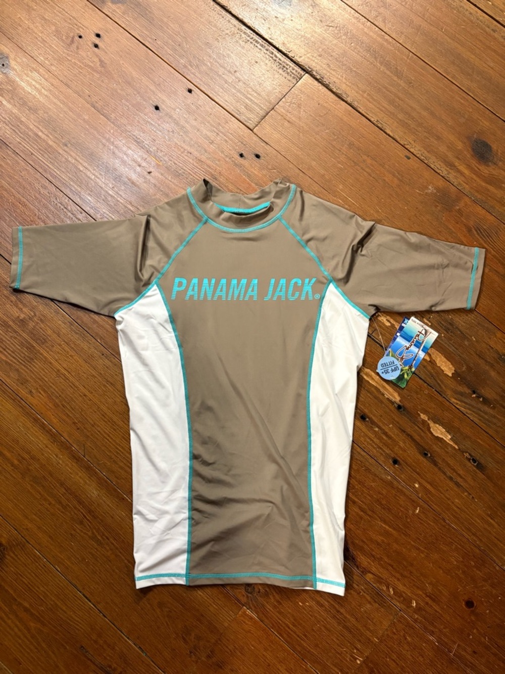 Panama Jack Taupe Rash Guard with Teal Trim